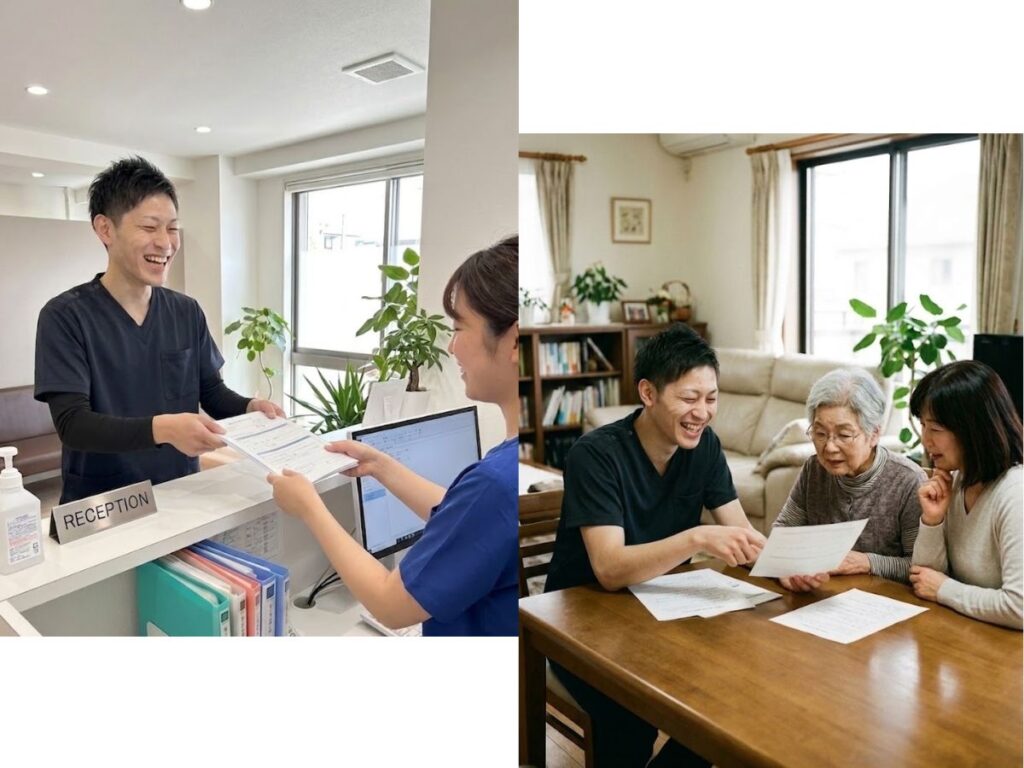 院長中西が、宇治市にて訪問施術の同意書を取得している様子